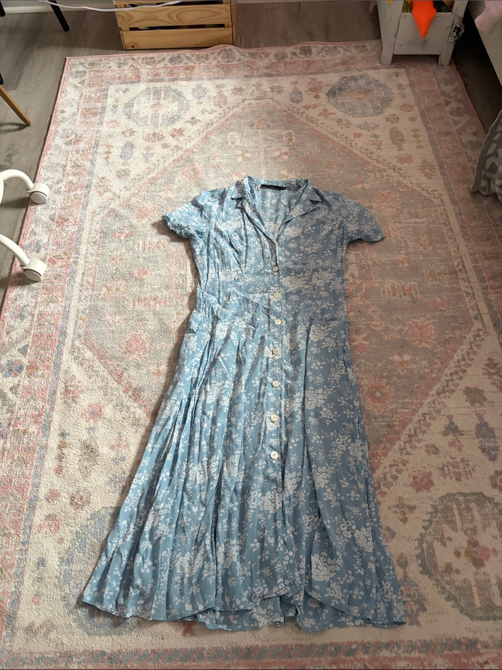 Polo by Ralph Lauren Light Blue Floral Button-Down Midi Dress